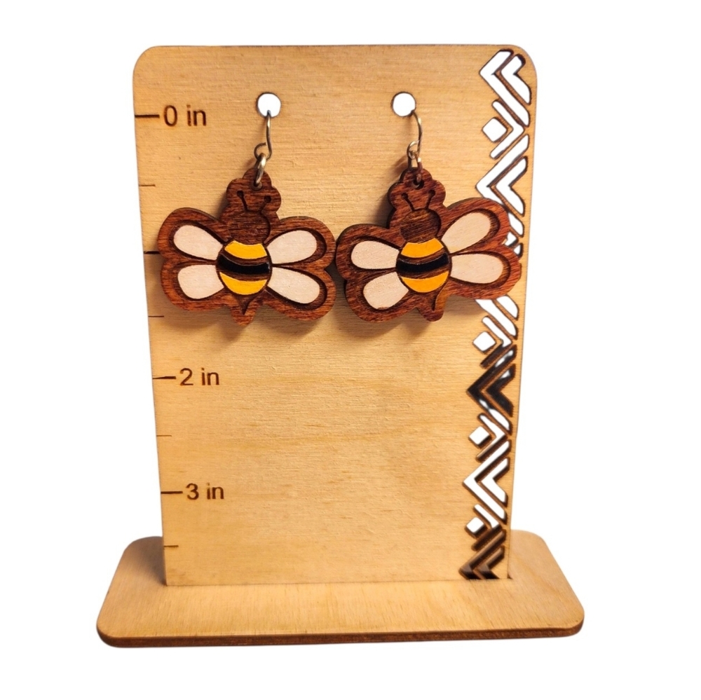 Honeycomb Flutter Bee Wood Drop Earrings
